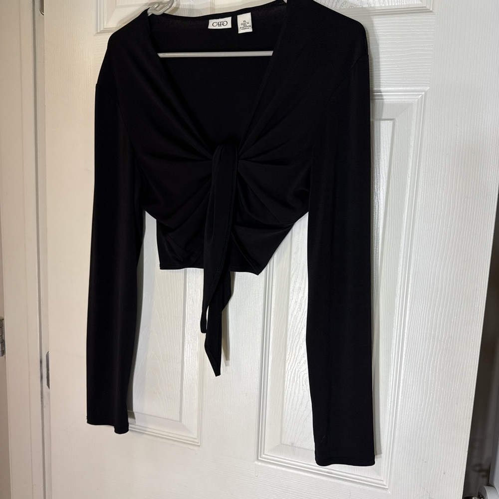 Cato Elegant Black Tie-Front Blouse